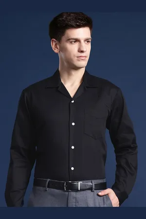 HANCOCK Men Self Design Cotton Stretch Cuban Collar Relaxed Fit Party Shirt