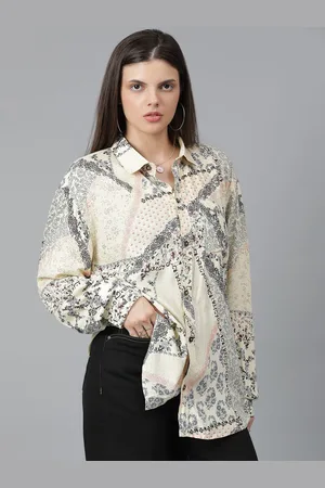 KOTTY Women Spread Collar Floral Printed Cotton Oversized Casual Shirt