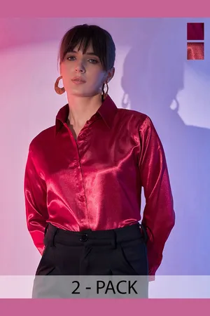 BuyNewTrend Women Pack Of 2 Comfort Spread Collar Solid Casual Shirts
