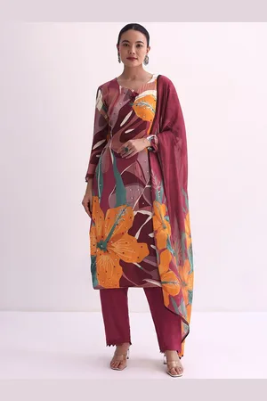 KALKI Fashion Floral Embroidered Sequinned Sweetheart Neck Kurta With Trousers & Dupatta