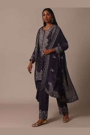 KALKI Fashion Floral Embroidered Regular Poly Chiffon Kurta with Trousers With Dupatta