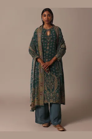 KALKI Fashion Ethnic Motifs Printed Keyhole Neck Straight Kurta With Palazzos & Dupatta