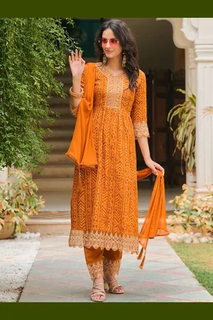 Berrylicious Bandhani Embroidered Sequinned Straight Kurta With Trousers & Dupatta