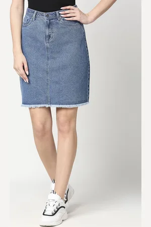 High Star Above Knee Length Straight Denim Skirt