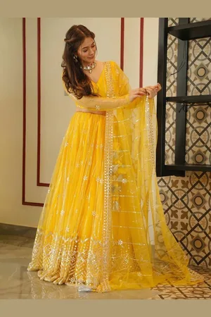 Ethnic Yard Floral Embroidered Semi-Stitched Lehenga & Unstitched Blouse & Dupatta
