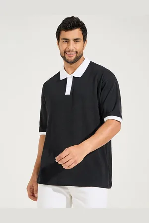 Styli Men Solid Polo Collar Pure Cotton Oversized T-Shirt