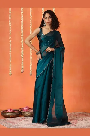 Tikhi Imli Sequinned Scalloped Border Satin Saree