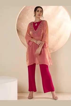 Antheaa Embellished Crop Top & Short Kurti With Trousers