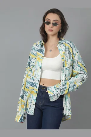 KOTTY Women Spread Collar Floral Printed Cotton Oversized Casual Shirt