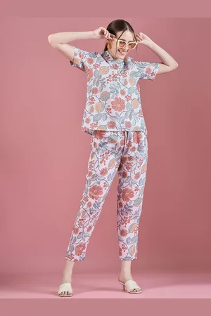 DressBerry White Printed Mandarin Collar Top With Trousers