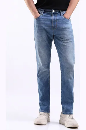Flying Machine Men Tapered Fit Low Distress Light Fade Stretchable Jeans