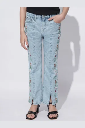 VERO MODA Girls Bootcut Mid-Rise Embroidered Jeans