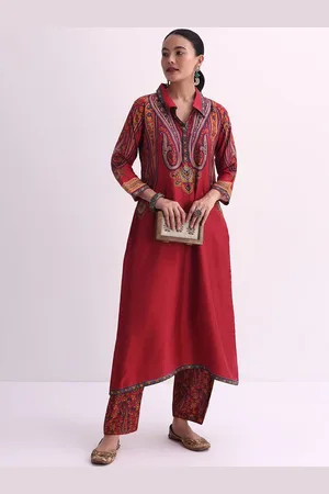 KALKI Fashion Floral Printed Shirt Collar Long Sleeves Regular Kurta with Palazzos
