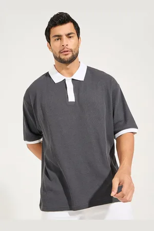 Styli Men Solid Polo Collar Pure Cotton Oversized T-Shirt