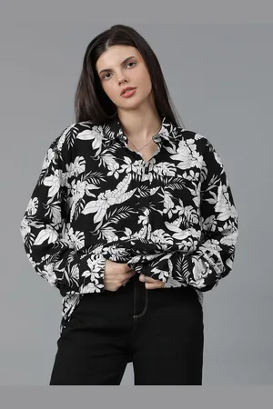 KOTTY Women Spread Collar Floral Printed Cotton Oversized Casual Shirt