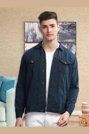 Kuons Avenue Men Solid Washed Patchwork Denim Jacket