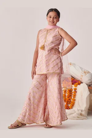 pspeaches Girls Printed Angrakha Kurta with Sharara & With Dupatta