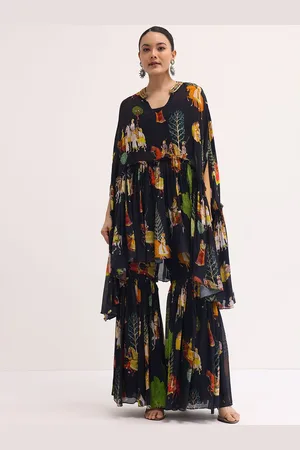 KALKI Fashion Floral Printed Mandarin Collar Georgette Anarkali Kurta with Salwar