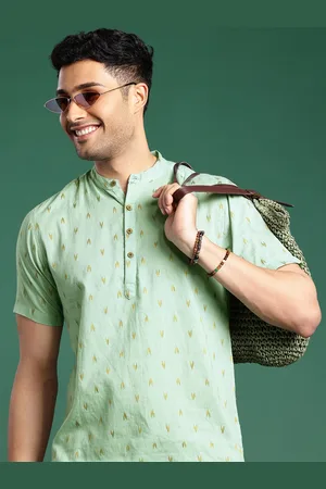 Sangria Men Mandarin Collar Pure Cotton Casual Shirt