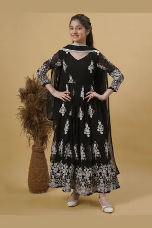 Kedar Fab Floral Embroidered Maxi Ethnic Dress With Dupatta