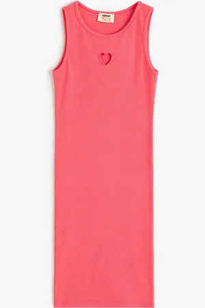Koton Girls Solid Round Neck Sleeveless Cotton casual Knee Length T-shirt Dress