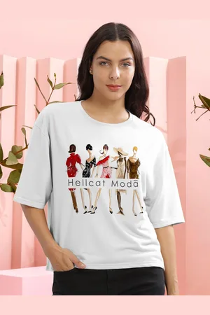 HELLCAT Women Graphic Printed Round Neck Cotton Oversized T-Shirt