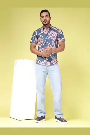 Rigo Men Comfort Slim Fit Floral Printed Spread Collar Casual Shirt