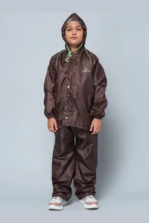 THE CLOWNFISH Kids Duke Brown Solid Double-Layered Rain Jacket