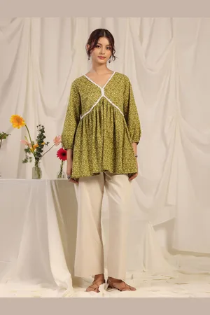 anayna Geometric Printed V-Neck Pure Cotton Empire Kurti