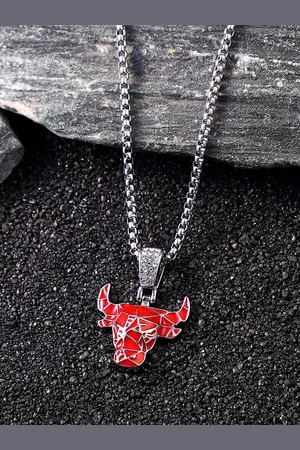 French Accent Men Silver-Plated Contemporary Bull Pendant With Chain