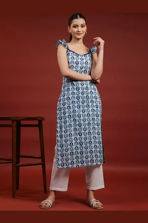 anayna Women Printed Thread Work Floral Kurta