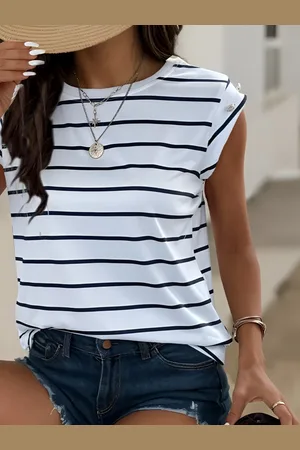 HERE&NOW Women Striped Extended Sleeves Pockets T-shirt