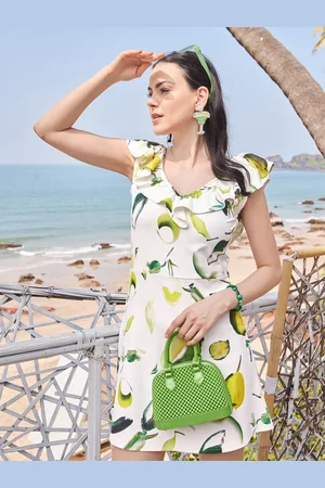 PURVAJA Women Floral Printed Flutter Sleeve A-Line Dress