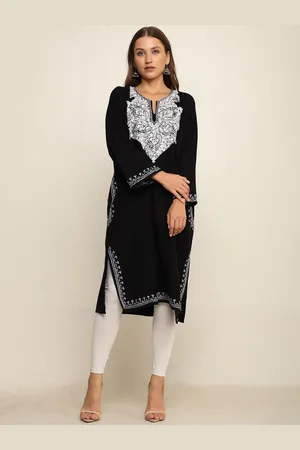 CRAFTBAZAR Floral Embroidered Notch Neck Straight Kurta