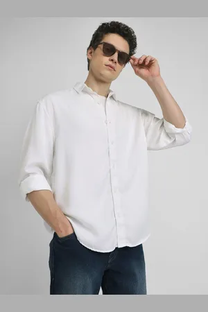 Forever 21 Men Spread Collar Solid Lyocell Casual Shirt