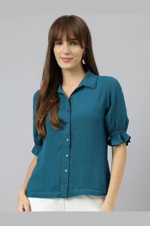 Latin Quarters Women Spread Collar Solid Casual Shirt