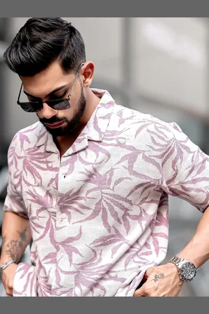 Maniac Men Comfort Cuban Collar Floral Printed Cotton Oversized Casual Shirt