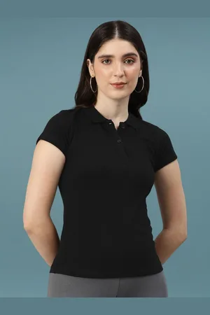DressBerry Women Solid Polo Collar Cotton Slim Fit T-shirt
