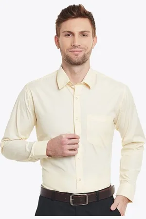 English Navy Men Spread Collar Solid Slim Fit Formal Shirt
