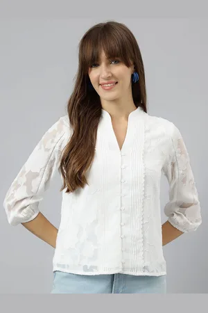 Latin Quarters Women Mandarin Collar Solid Casual Shirt