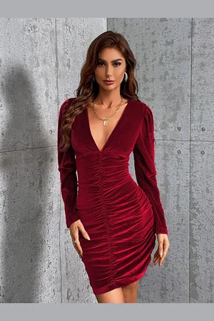 JC Mode V-Neck Long Sleeves Bodycon Dress