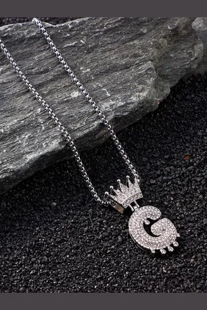 French Accent Men Silver-Plated Alphabet-G Pendants with Chains