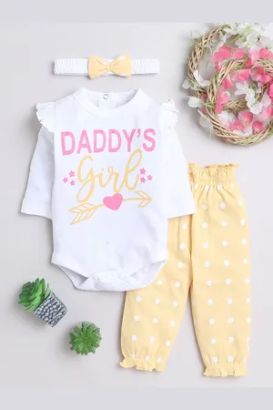 BUMZEE Infants Girls Printed Pure Cotton Bodysuit & Joggers