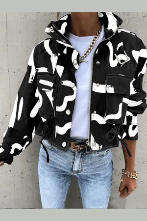 HERE&NOW Women Camouflage Crop Denim Jacket
