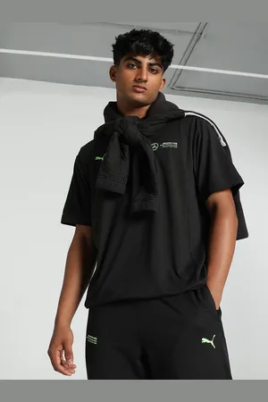 PUMA Men Typography Striped Polo Collar Applique T-shirt