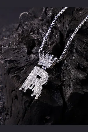 French Accent Men Silver-Plated Alphabet-R Pendant with Chain