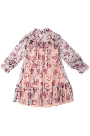 Allen Solly Girls Geometric Printed High Neck Cuffed Sleeves Cotton A-Line Dress