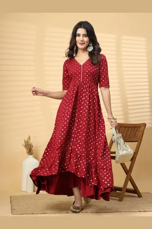RAASSIO Foil Printed V Neck Layered Maxi Dress