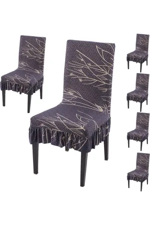 HOKIPO Pack Of 6 Grey Printed Frill Chair Covers