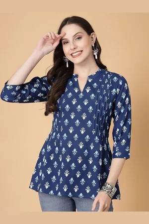 God Bless Women Ethnic Printed Mandarin Collar Cotton Top